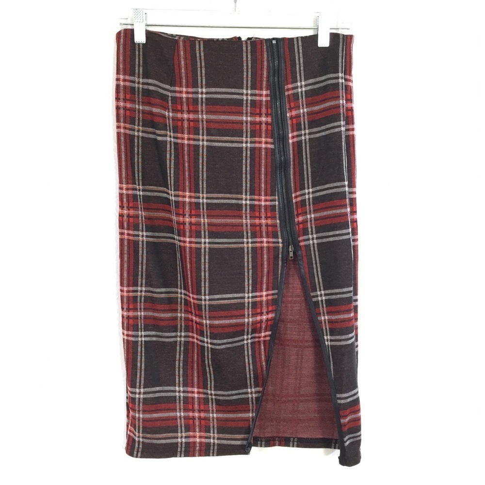 Mika + Gala Red Plaid Zippered Pencil Skirt 6